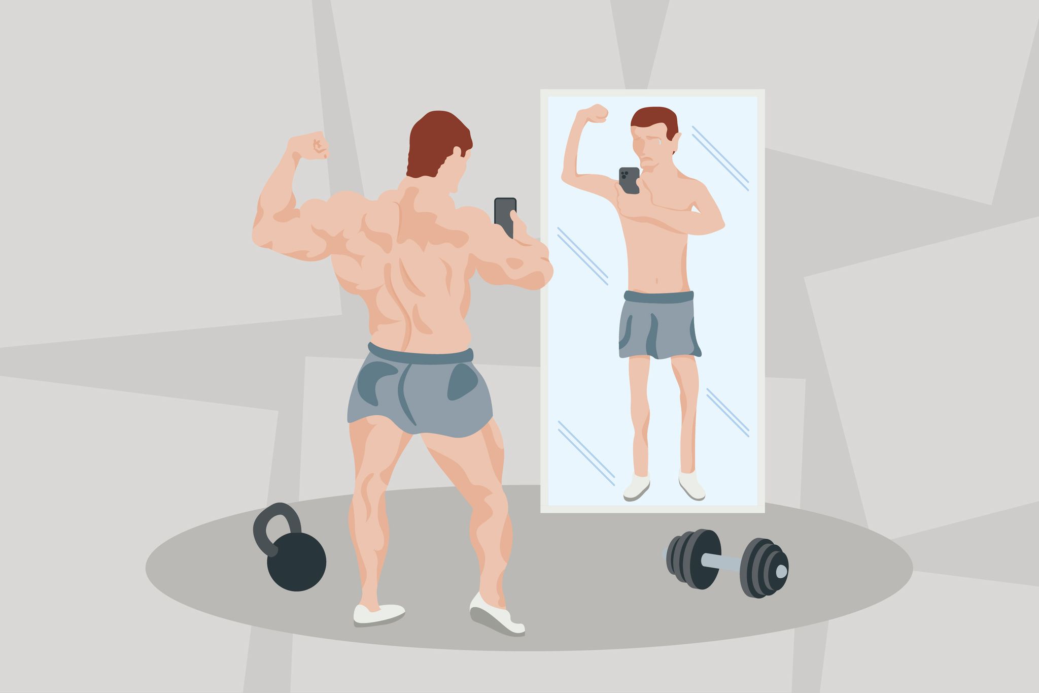 Eine Sportsucht kann sich aus einer Körperschemastörung entwickeln. Dabei nehmen Betroffene ihr Aussehen im Spiegel verzerrt wahr.