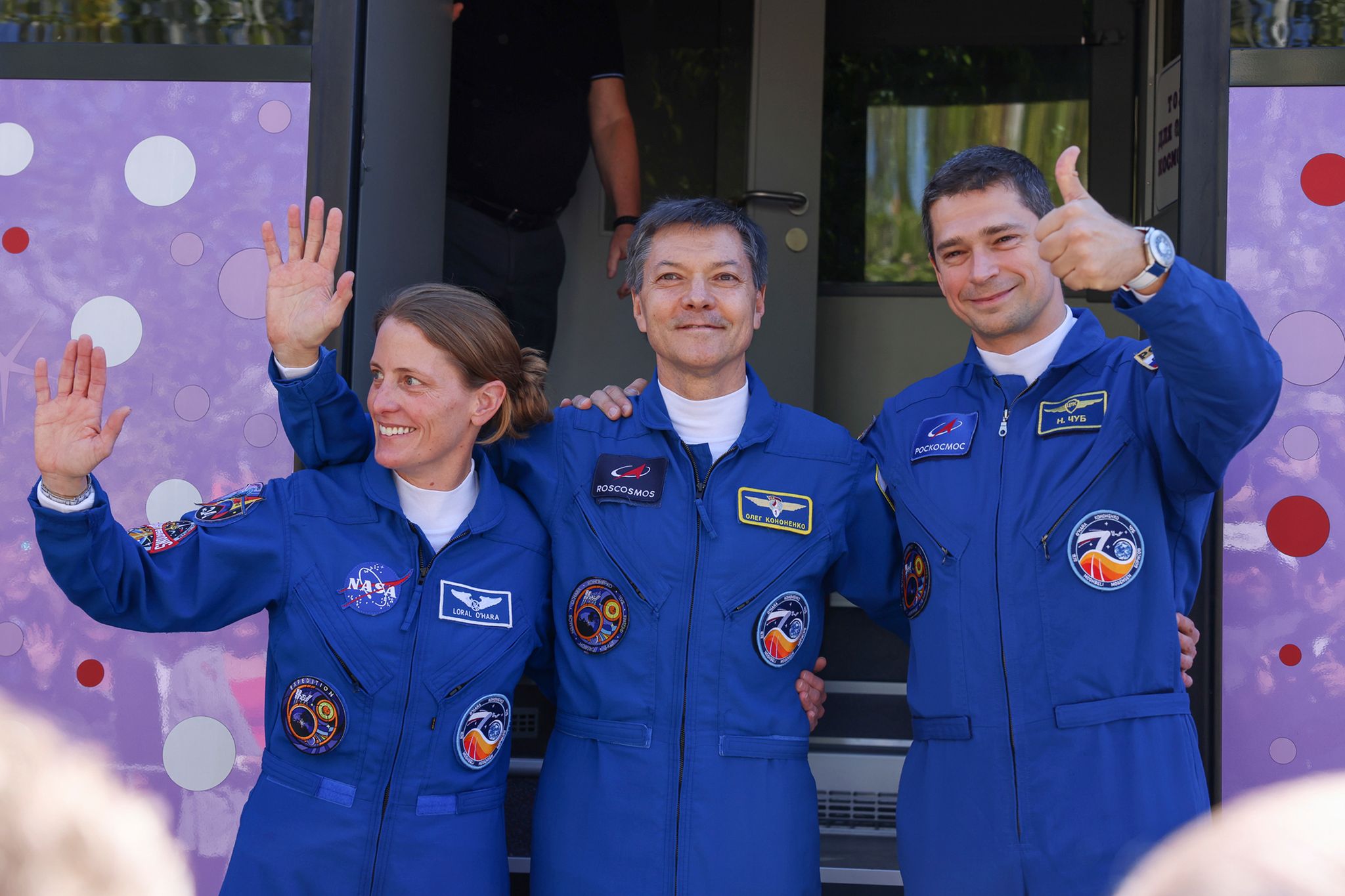 Oleg Kononenko (Mitte) ist bereits zum fünften Mal auf der Internationalen Raumstation (ISS).